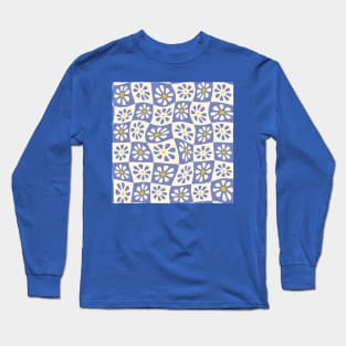 Periwinkle Wavy Floral Checkers Long Sleeve T-Shirt